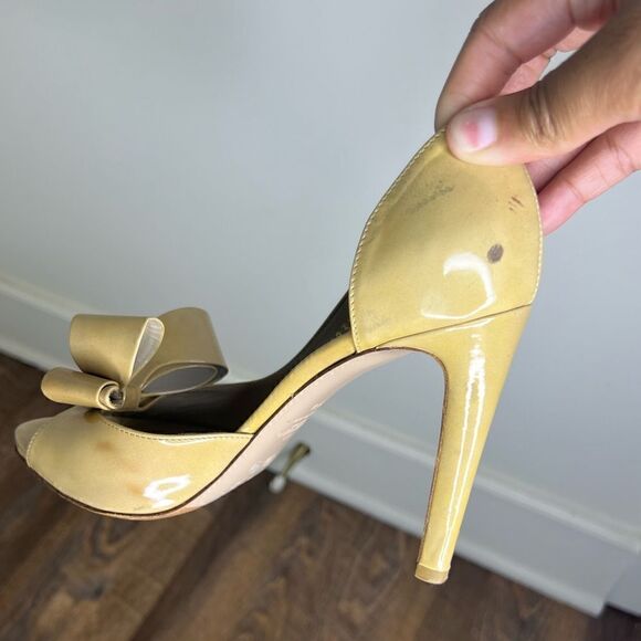 Valentino Garavani D’Orsay Couture Nude Patent Leather Bow Detail Peep Toe Heels - Picture 11 of 16